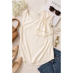 Maison Jules Ivory Cream Ruffle Shoulder Sleeveless Blouse Top Medium M